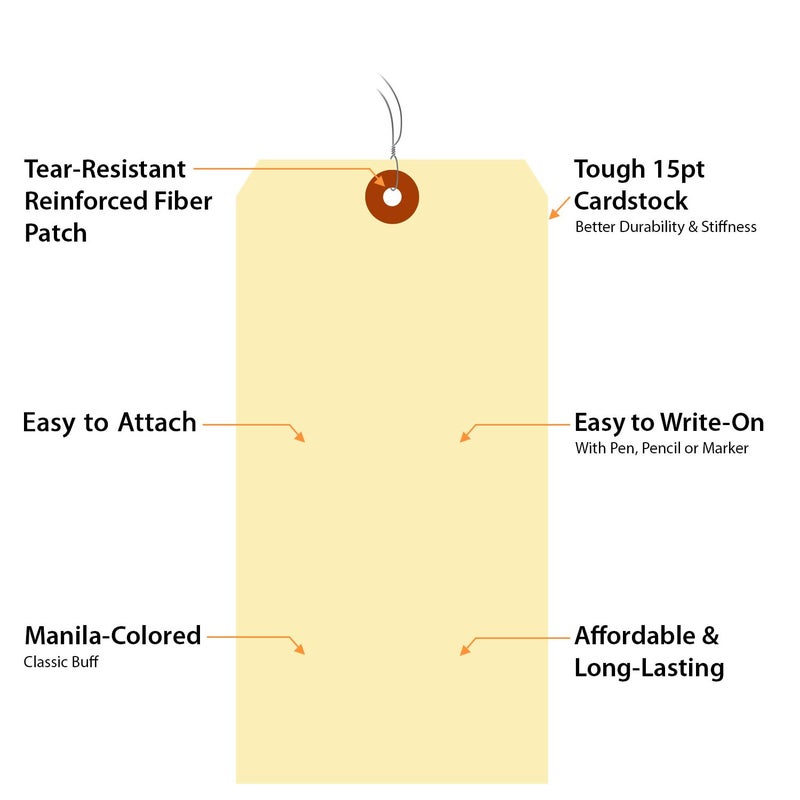 SmartSign Blank Manila Shipping Tags with Wire, Size-12, Pack of 50, 15pt Thick Prewired Cardstock Tag, 8 x 4 inch Paper Hang Tags with Reinforced Fiber Patch - Image 4